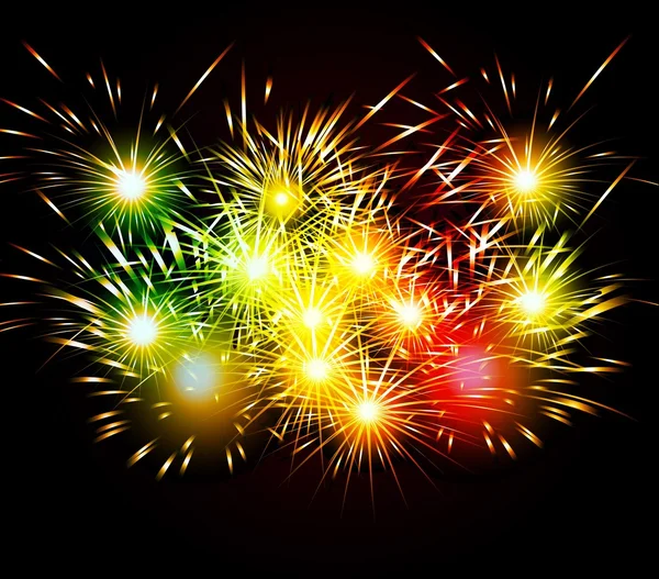 Ευτυχισμένο το νέο έτος κάρτα με πολύχρωμα πυροτεχνήματα — Διανυσματικό Αρχείο