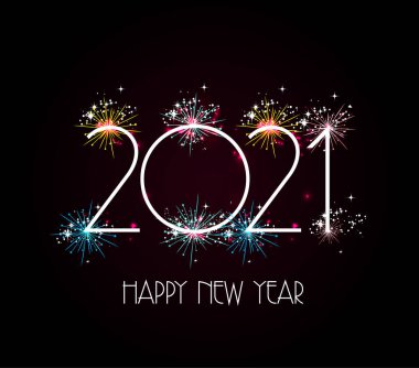 Yeni Yıl 2021 tasarımı Havai fişekler renkli arkaplan