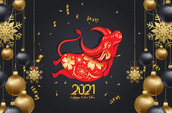 Bonne Année Chinoise 2021 Zodiaque Boeuf Personnage Dessin Animé Traditionnel — Image vectorielle