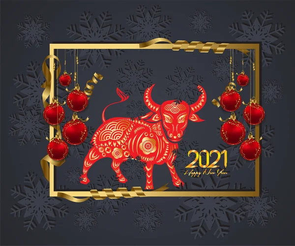 Lyxig Elegant God Jul Och Gott Nytt 2021 Zodiac Affisch — Stock vektor