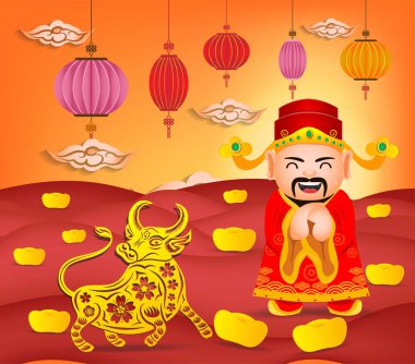 Çin Yeni Yılı 2021. Çince sözcükler kağıt kırmızı zemin üzerinde sanat tasarımı kesti tebrik kartı, el ilanları, davetiye