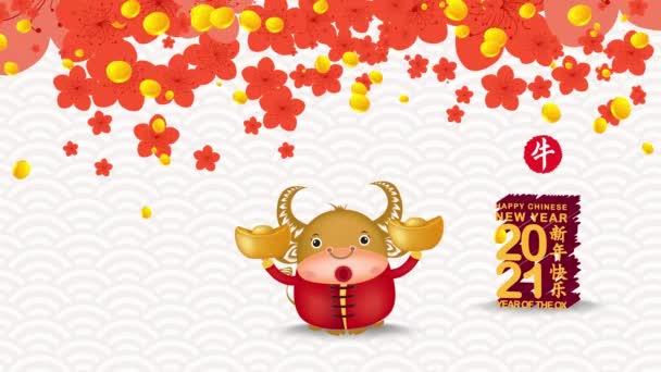 Nouvel Chinois 2021 Fond Fleur Prunier Année Buffle Traduire Chinois — Video