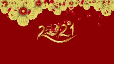 Bir sürü kiraz çiçeğinin Çin Yeni Yıl Hareketi grafiği yeşil arka planda tepeden düşer