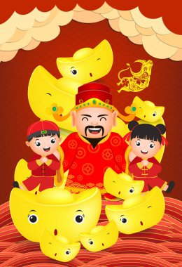 Çin Yeni Yılı 2021 Altın külçeleri Çin Zenginlik Tanrısı Zodiac Öküz ile poster tasarımı