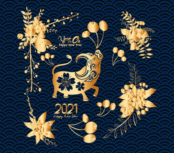 Feliz Año Nuevo Chino 2021 Del Buey Signo Del Zodiaco — Vector de stock
