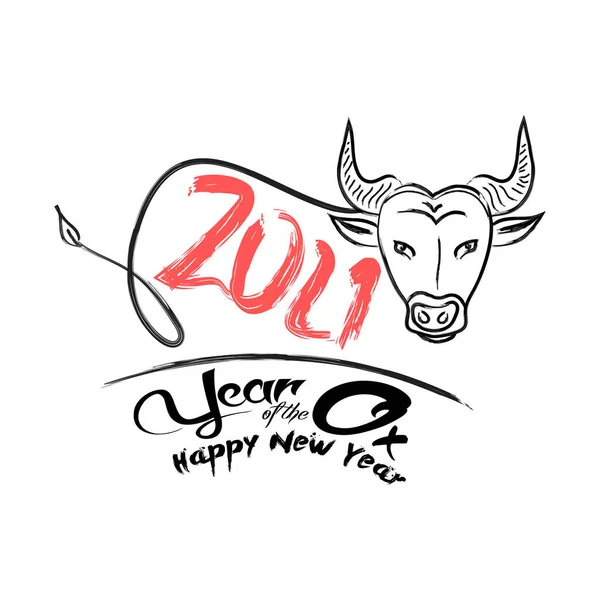 中国书法为2021年的牛 2021年农历新年 黄道带上的贺卡 邀请函 日历的标志 — 图库矢量图片