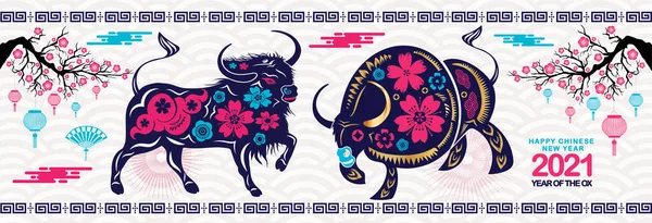 Chinese New Year 2021 Banner Year Chinese Zodiac Symbol 2021 — Stock vektor