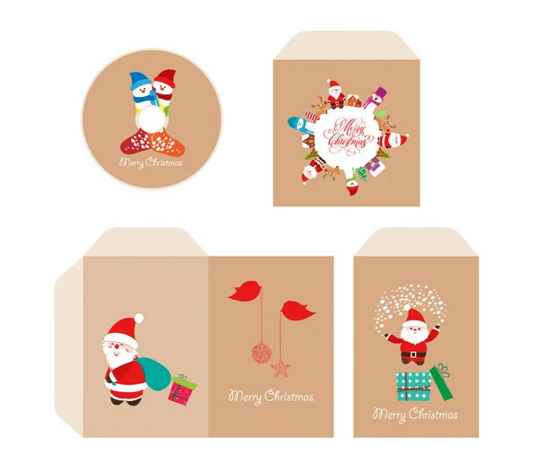 Marca identidade alegre disco de Natal com embalagem, Envelope retro — Vetor de Stock