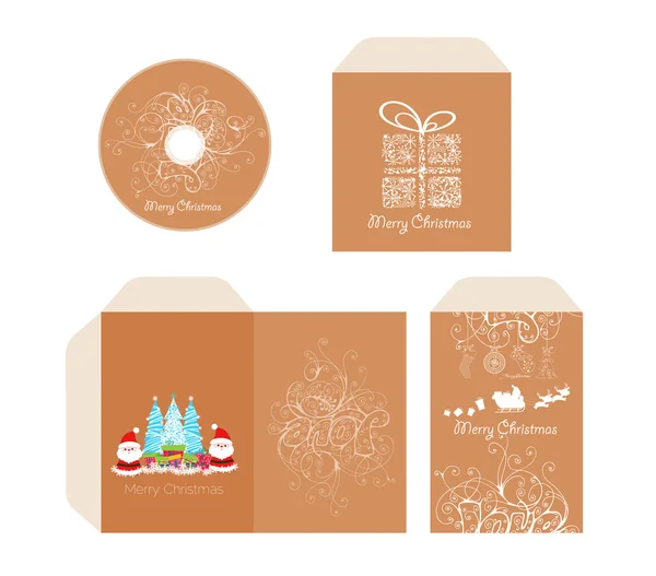 Marca identidade alegre disco de Natal com embalagem, Envelope retro —  Vetores de Stock