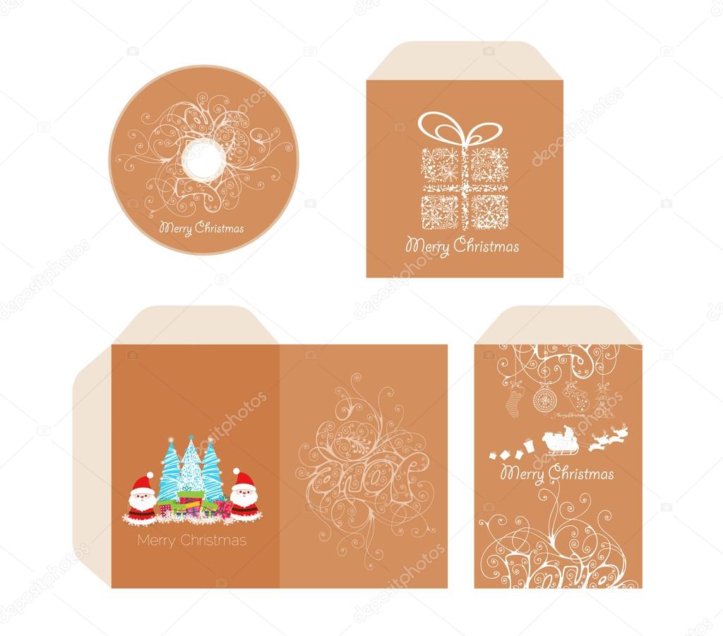 Brand identity merry Christmas disc with packaging, Envelope retro