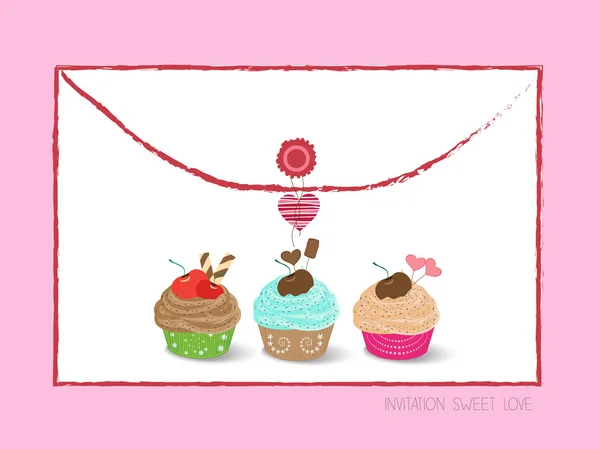 Enveloppe avec cupcakes — Image vectorielle