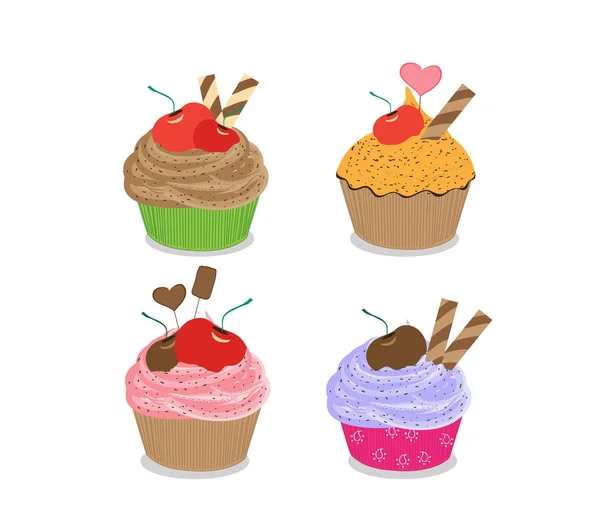 Set of delicious cupcakes isolated on white background — Stock Vector