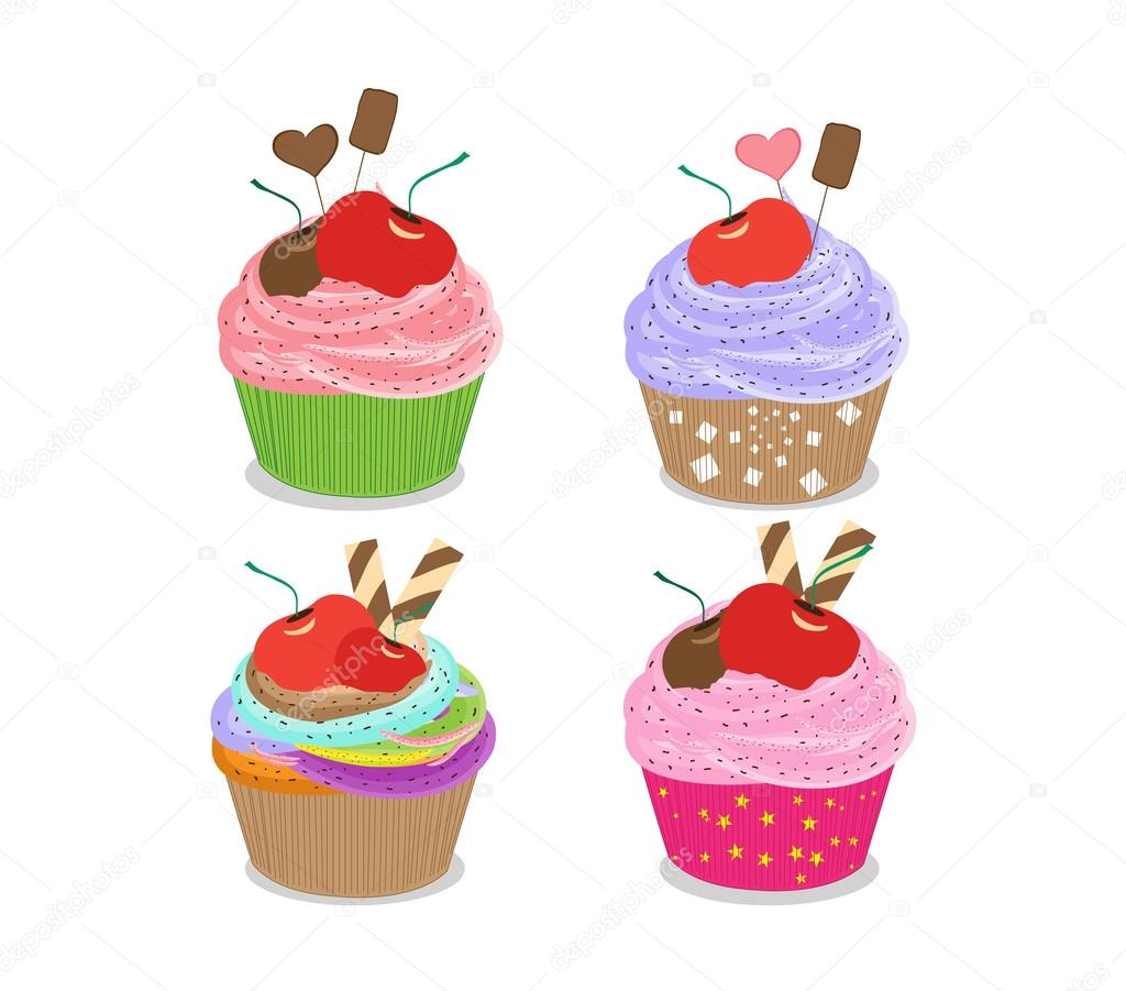 Set of delicious cupcakes isolated on white background