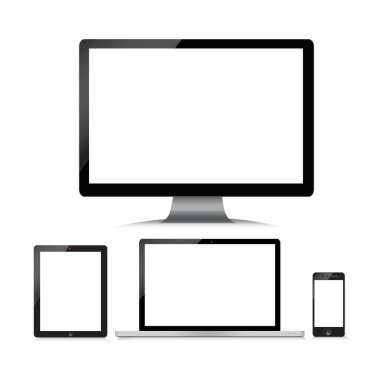 monitör, bilgisayar, dizüstü bilgisayar, telefon, beyaz zemin üzerine tablet