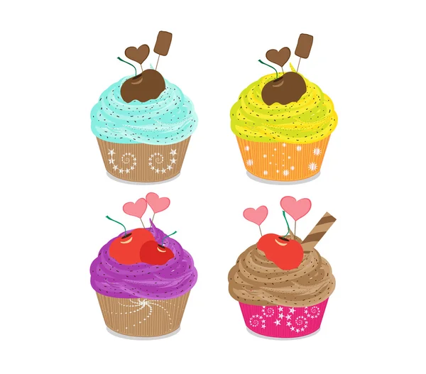 Set von leckeren Cupcakes isoliert auf weißem Hintergrund — Stockvektor