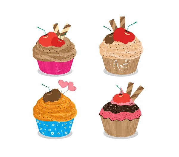 Conjunto de deliciosos cupcakes isolados no fundo branco —  Vetores de Stock