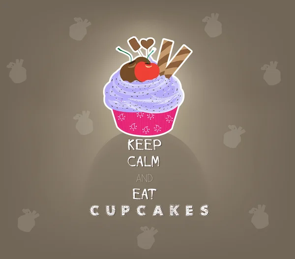 Mantenga la calma y comer cupcakes — Vector de stock