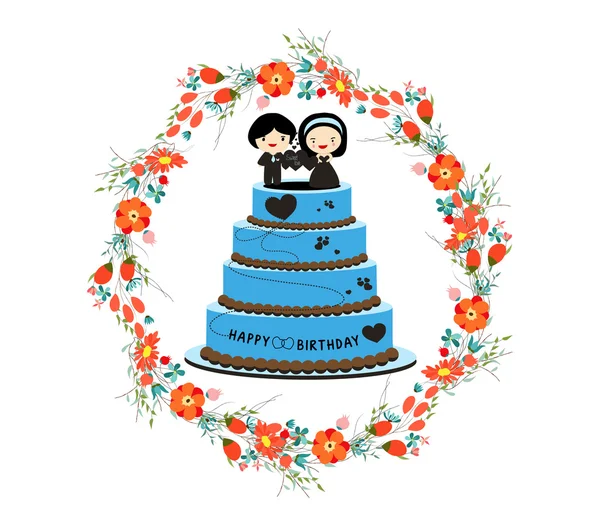 Feliz cumpleaños cupcake y florals — Archivo Imágenes Vectoriales