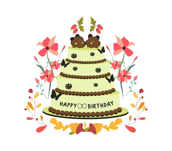 Feliz cumpleaños cupcake y florals — Archivo Imágenes Vectoriales