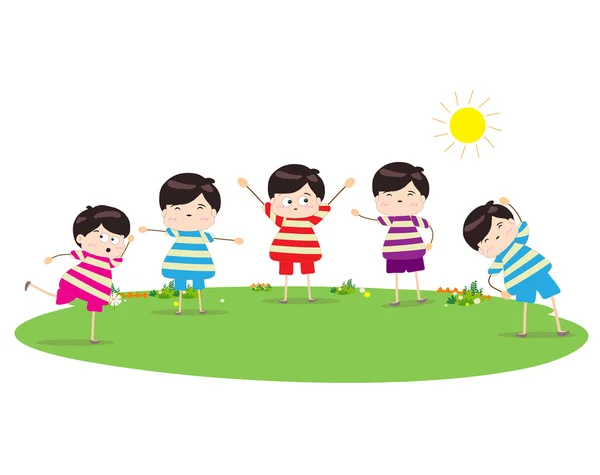 Niños pequeños haciendo ejercicios matutinos — Vector de stock