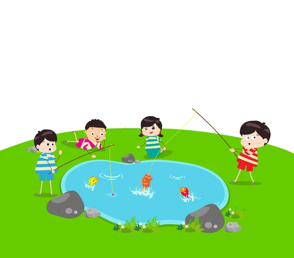 Little Kid Fishing — Stock Vector