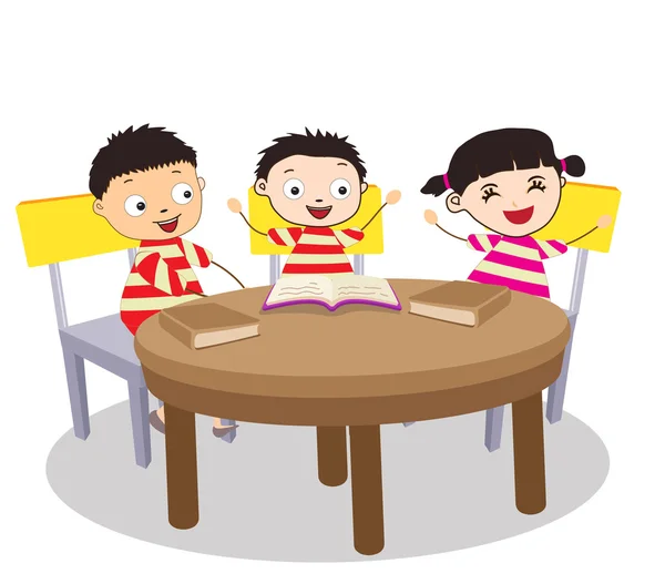 A Small Group of Kids Open Book and learning — Stock Vector