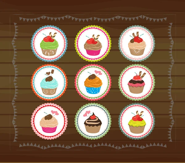 Bonitas etiquetas de cubcakes — Archivo Imágenes Vectoriales