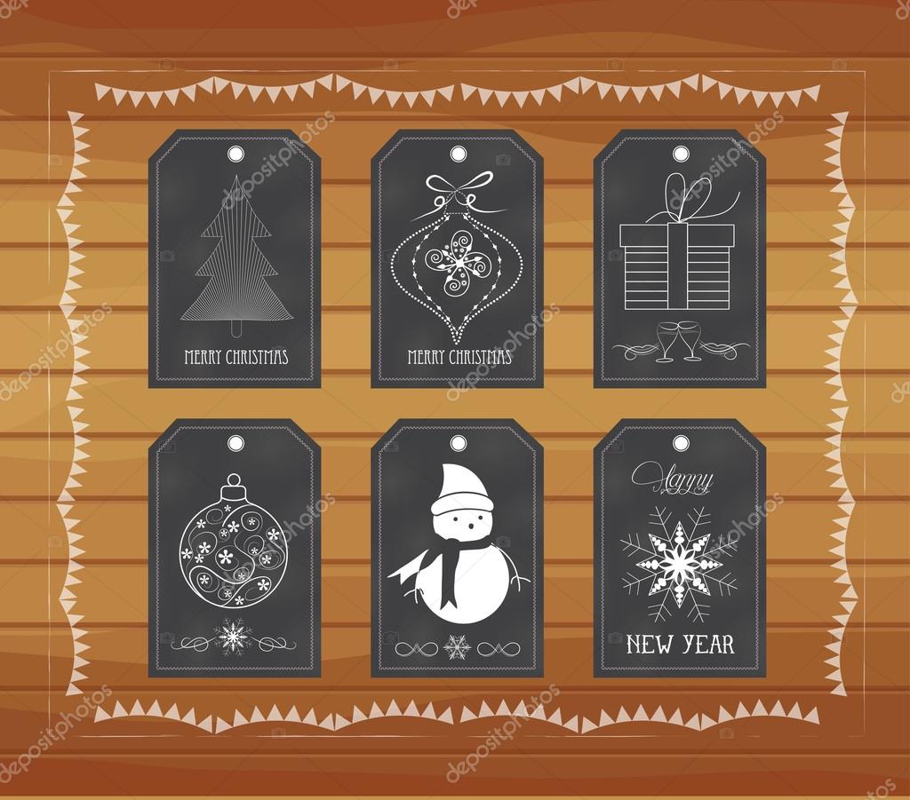 Chalkboard christmas gift tags hand drawn vintage Stock Vector Image by
