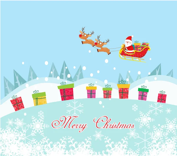 Tarjeta de Navidad con Santa Claus y regalo — Vector de stock