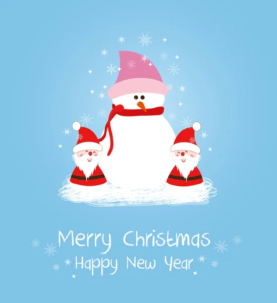 Joyeux Noël carte avec Santa Claus et bonhomme de neige — Image vectorielle