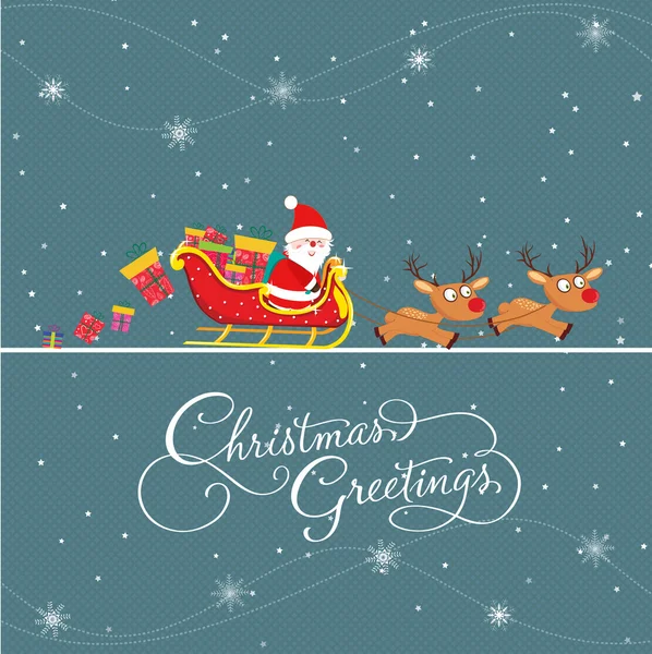 Frohe Weihnachtskarte mit Weihnachtsmann und Geschenk — Stockvektor