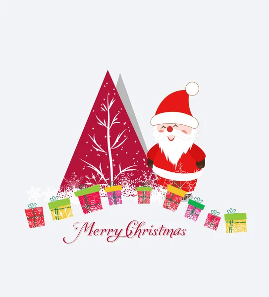 Feliz tarjeta de Navidad con Santa Claus y regalo — Vector de stock