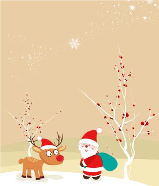neşeli Noel kartı geyik ve Noel Baba ile
