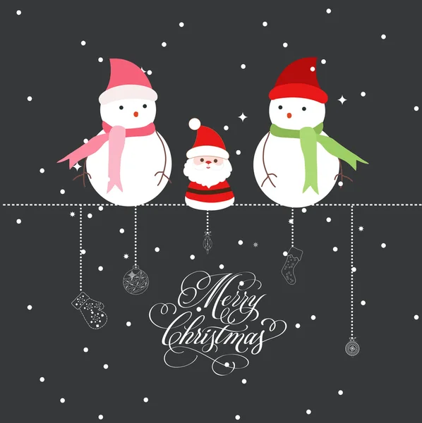 Merry christmas met santa claus en sneeuwpop — Stockvector