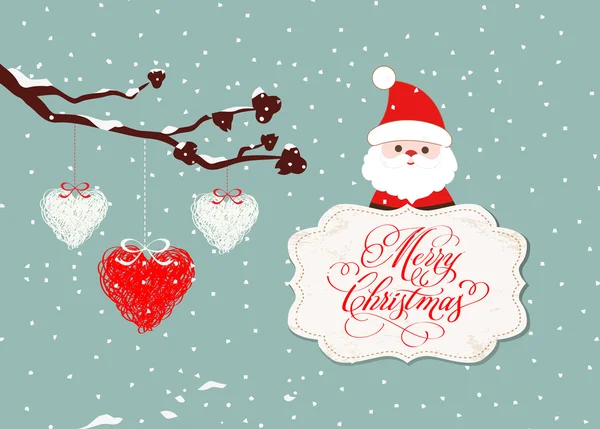 Merry christmas card with santa claus and hearts — Stock Vector