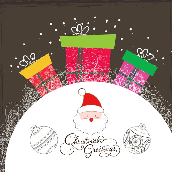 Merry Xmas card met santa claus en gift — Stockvector