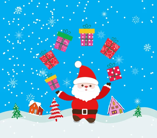 Merry christmas background with santa claus and gift — Stock Vector