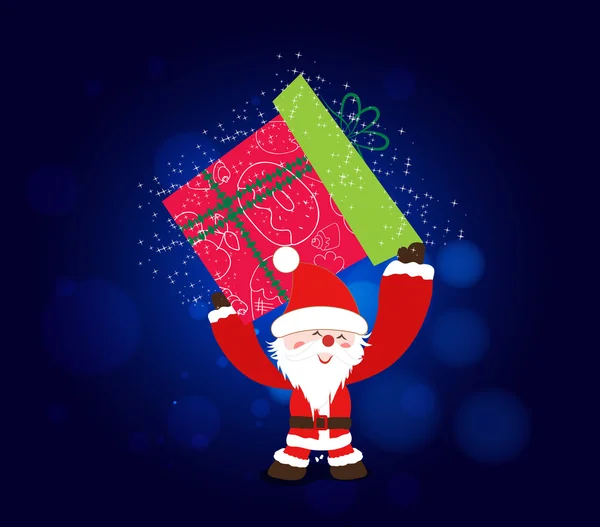 God jul bakgrund med jultomten och gåva kvällsmat bigest — Stock vektor