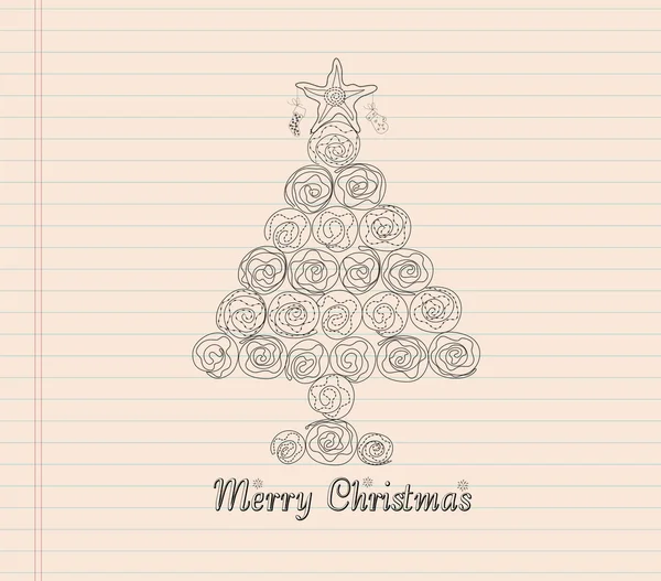 Veselé Vánoce s strom ruku draw — Stockový vektor