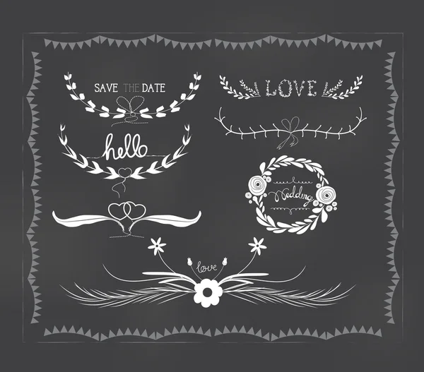 Chalkboard casamento, florals vintage set — Vetor de Stock