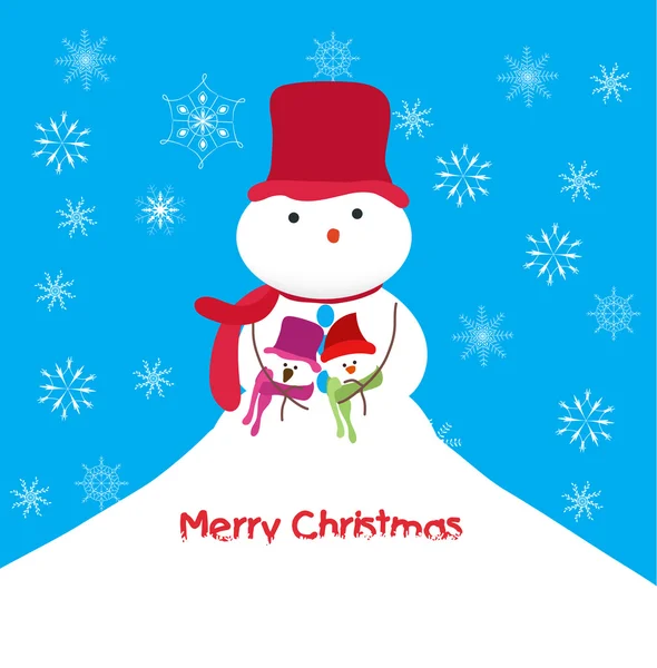 Merry christmas wenskaart met familie snowmans — Stockvector