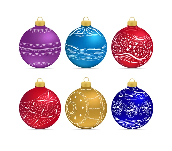 Boules multicolores de Noël avec noeuds isolés — Image vectorielle