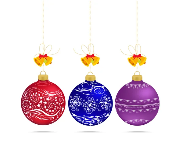 Boules multicolores de Noël avec noeuds isolés — Image vectorielle