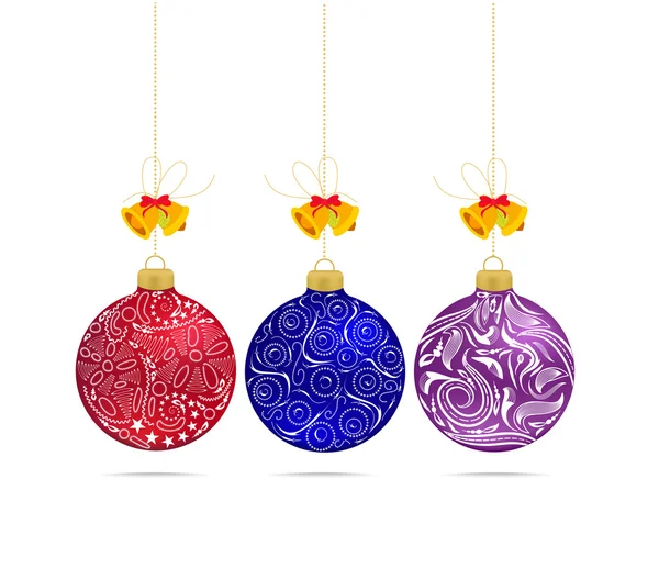 Boules multicolores de Noël avec noeuds isolés — Image vectorielle