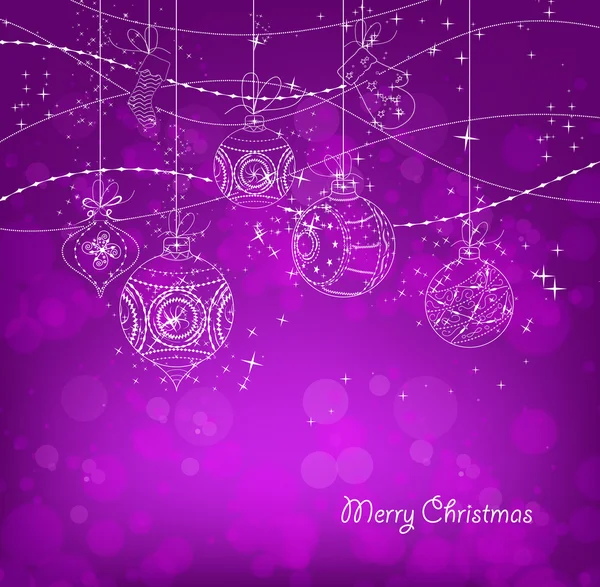 Fundal violet de Crăciun cu ornamente de Crăciun — Vector de stoc
