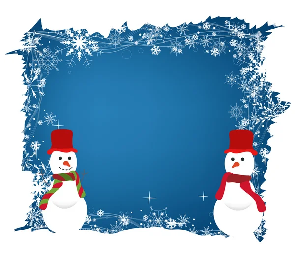Χριστούγεννα φόντο με νιφάδες χιονιού και χιονάνθρωπο — Διανυσματικό Αρχείο