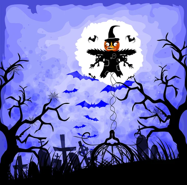 Fundo de Halloween com Espantalho — Vetor de Stock