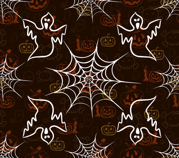 Halloween naadloze patroon met webs en scarecrow — Stockvector