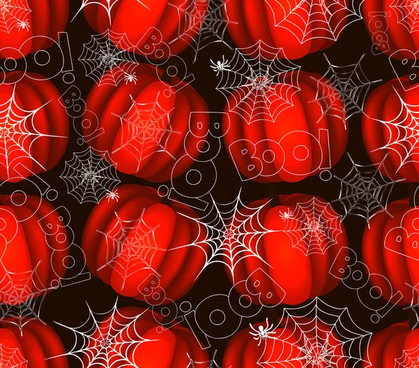 Modèle sans couture avec araignée sur les toiles citrouilles — Image vectorielle