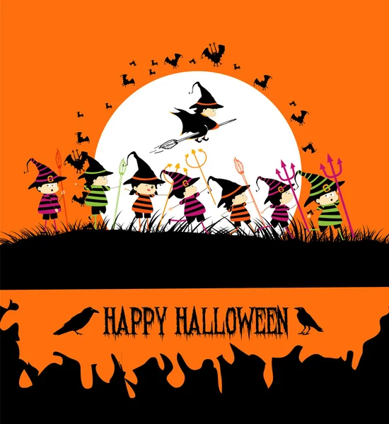 Happy Halloween party with kids — Stock Vector